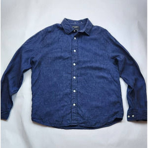 Banana Republic Men's Linen Button Front Chambray Denim Blue Shirt Untucked Fit